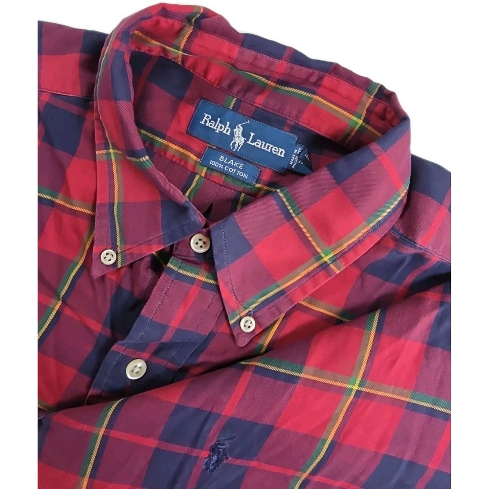 Polo Ralph Lauren Blake Shirt Mens XL RED Navy GREEN Plaid Cotton Button Down
